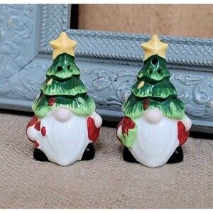 Retro Gnome Wearing Christmas Tree For Hat Salt And Pepper Shakers